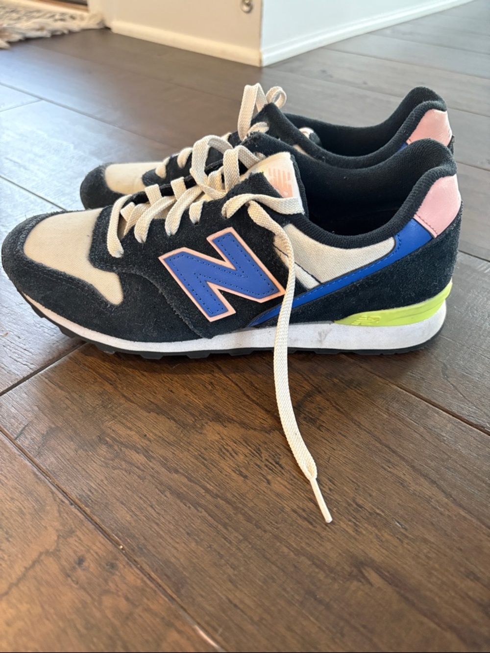 New Balance Black, Cream & Pink Retro Runner with Blue Trim